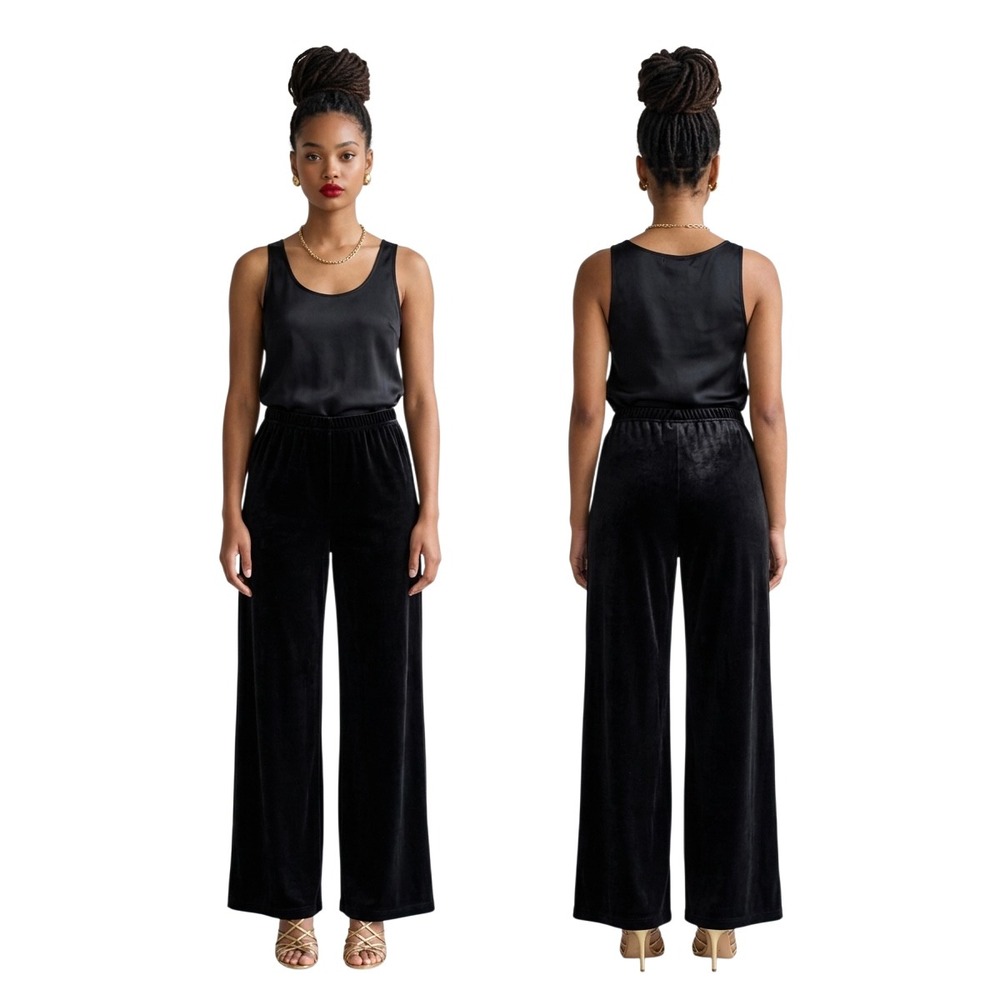 Bay Studio Black Velvet Wide Leg Pants XL High Rise Stretch Made in USA. Formal